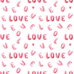 seamless pattern of pink love words and letters