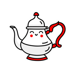 Cute teapot with smiley face. Cartoon character. Simple vector illustration.
