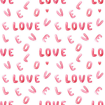 seamless pattern of pink love words and letters