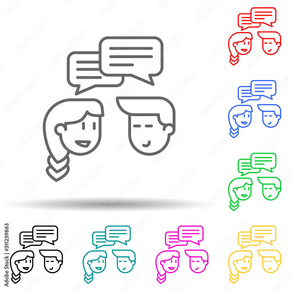 Poster communication between boy and girl multi color style icon. simple thin line, outline vector of frien