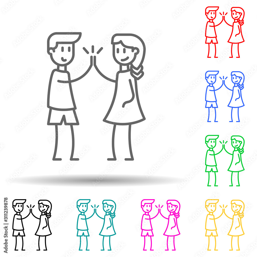 Poster happy friends multi color style icon. simple thin line, outline vector of friendship icons for ui an