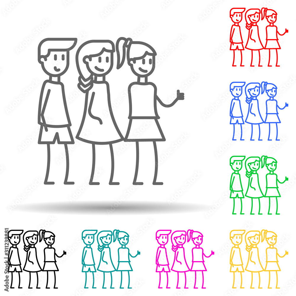 Aufkleber friends multi color style icon. simple thin line, outline vector of friendship icons for ui and ux, 