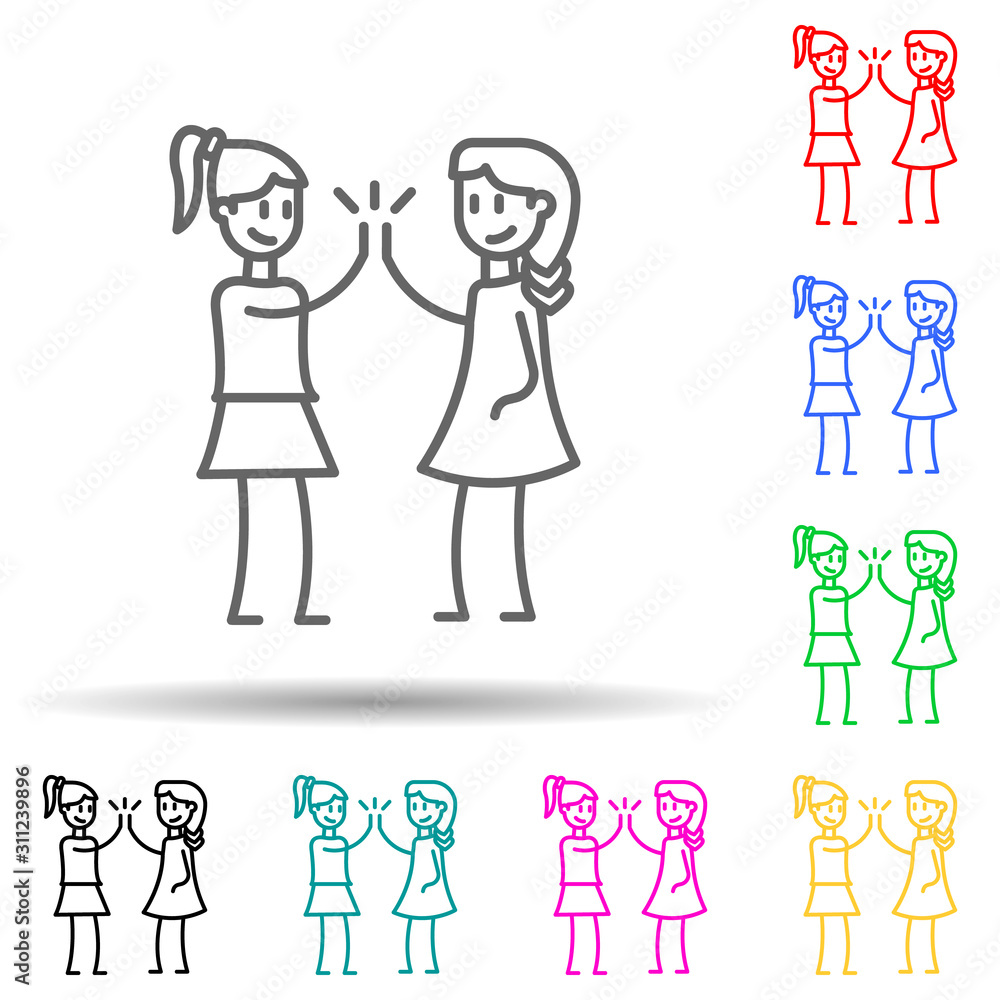 Poster cheerful girlfriends multi color style icon. simple thin line, outline vector of friendship icons fo