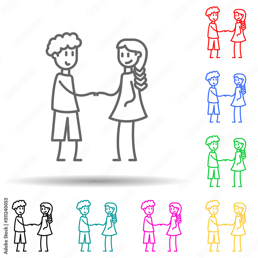 Poster friendship between boy and girl multi color style icon. simple thin line, outline vector of friendsh