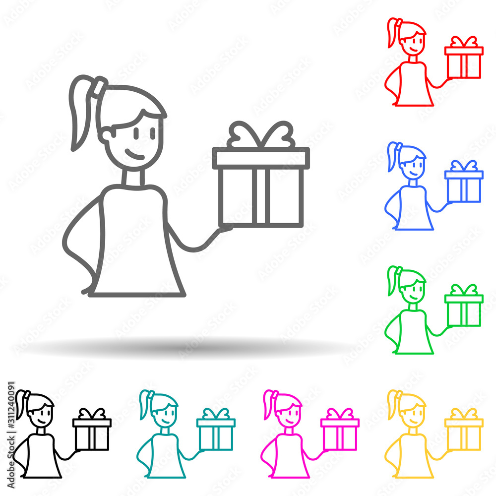 Poster gift multi color style icon. simple thin line, outline vector of friendship icons for ui and ux, web