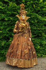 A woman standing in mask and masquerade costume. - 311240085