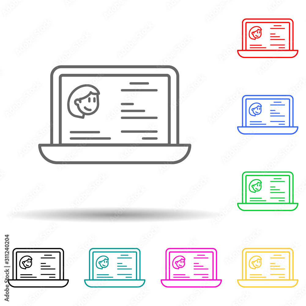 Poster online girl profile multi color style icon. simple thin line, outline vector of friendship icons for