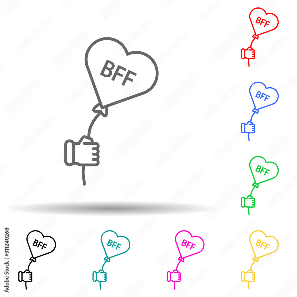 Poster bff heart multi color style icon. simple thin line, outline vector of friendship icons for ui and ux