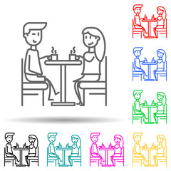 Couple with cup of tea multi color style icon. Simple thin line, outline vector of friendship icons for ui and ux, website or mobile application