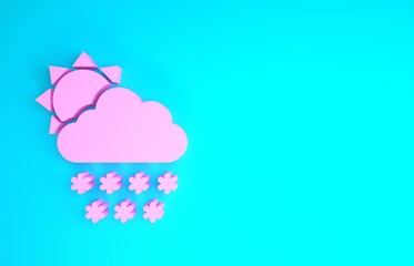 Pink Cloud with snow and sun icon isolated on blue background. Cloud with snowflakes. Single weather icon. Snowing sign. Minimalism concept. 3d illustration 3D render