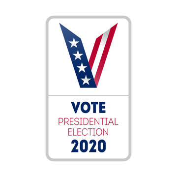 Vote 2020 in USA, vertical banner design for presidential election day. Vector design template of poster, flyer or sticker for Political election campaign.