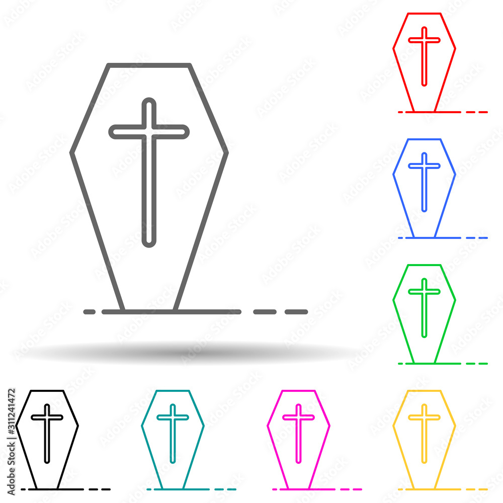 Poster halloween cross coffin multi color style icon. simple thin line, outline vector of halloween icons f