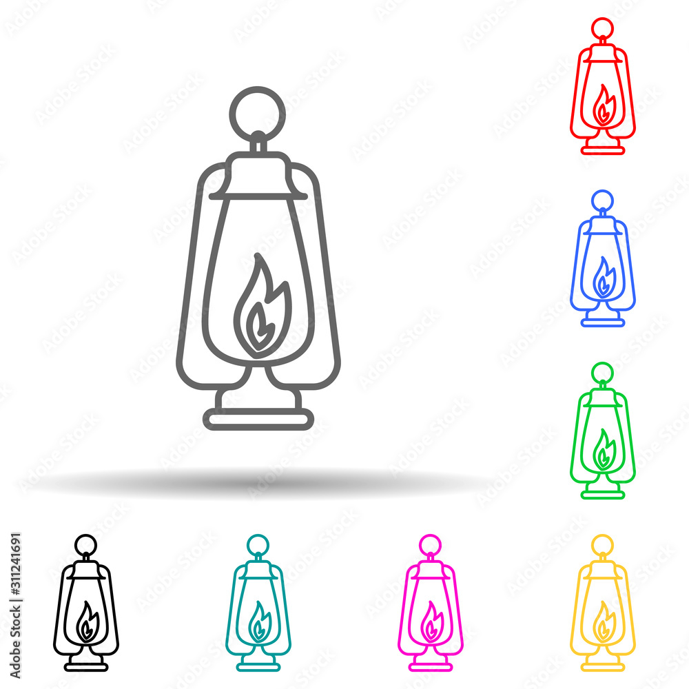 Poster ancient kerosene oil lamp multi color style icon. simple thin line, outline vector of halloween icon