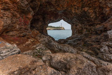 Lighthouse of Portocolom, Majorca island, Mediterranean Sea, Mallorca Spain