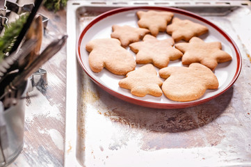 Christmas homemade cookies on a plate. Traditional treat for Christmas and New Year