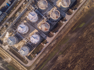 Aerial 4k top down shot of oil refinery plant.