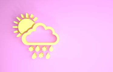 Yellow Cloud with snow, rain and sun icon isolated on pink background. Weather icon. Minimalism concept. 3d illustration 3D render