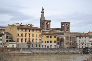 View of the National Central Library in Florence and the Arno River.