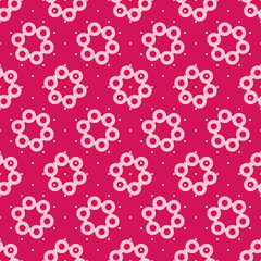 Creative modern star circle polka dot repeat pattern background. Pink, white. Fabric designs.