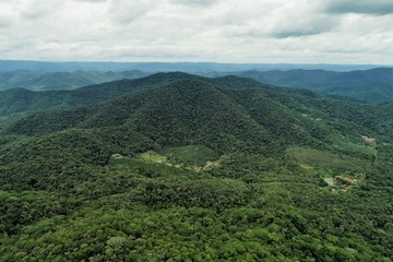 Aerial view of famous Padre Manoel da Nobrega's Road in the saw. Great landscape between mountains. Serra do Mar's State Park, São Paulo, Brazil