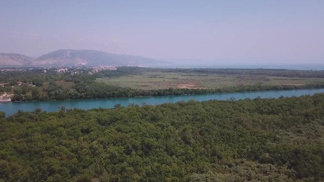 Aerial view of a beautiful island of Ada Bojana
