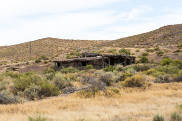 Old mining building made of weathered woos