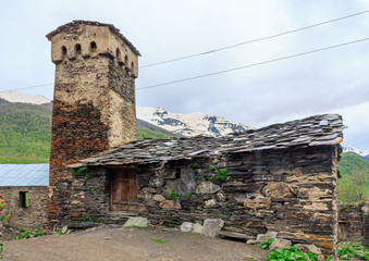 Svan towers in the mountains GEORGIA