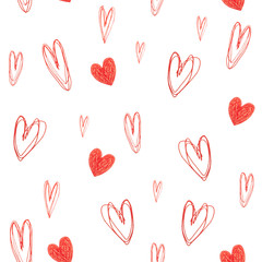 Patterns of red hearts doodles for textiles, packaging, background for Valentine's Day.
