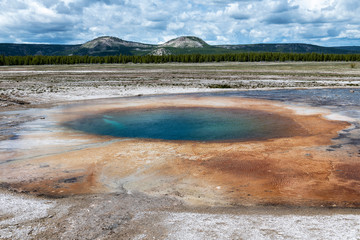 Midway geyser basin Opal Pool at Yellowstone National Park.