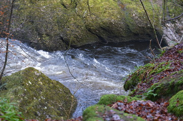 A walk along the banks of the River Ericht at Blairgowrie on a cold, misty, December day