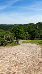 Fototapeta na wymiar The road leading down from the fortress ruin of Sirok Hungary