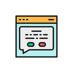 Web page with a message, feedback flat color line icon.