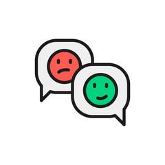 Positive and negative feedback, speech bubble flat color line icon.