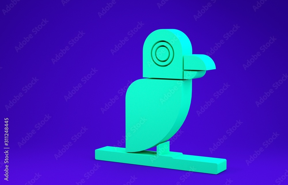 Canvas Prints Green Pirate parrot icon isolated on blue background. Minimalism concept. 3d illustration 3D render