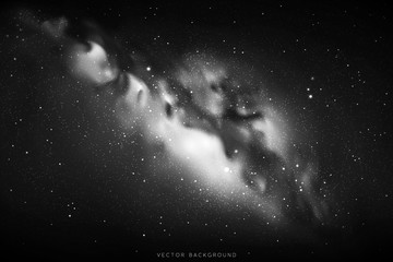 Night starry sky, Milky Way. Galaxy in space. Black white background