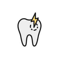 Tooth with caries, toothache, sick dental flat color line icon.