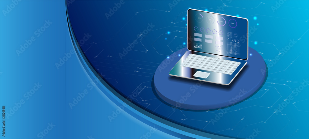 Poster 3d isometric flat design. vector illustration. computer web data center server isometric landing vec