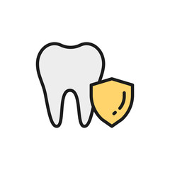 Vector tooth protection, dental save flat color line icon.