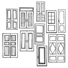 Hand drawn doors. Vector  sketch illustration.