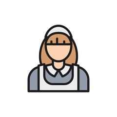 Vector housewife, cleaner, cleaning staff flat color line icon.