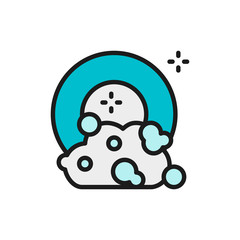 Dishes with soapy water, washing dish, dishwasher flat color line icon.