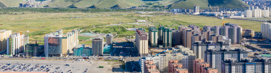 Aerial view of Ulaanbaatar, the capital of Mongolia, circa June 2019