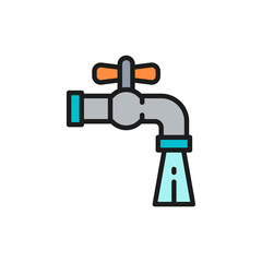 Water tap flat color line icon. Isolated on white background