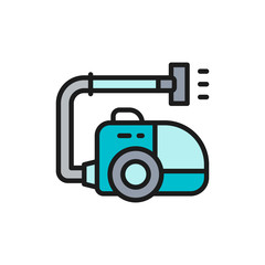 Vector vacuum cleaner, hoover, cleaning flat color line icon.