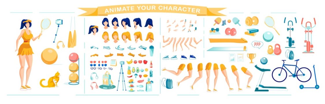 Sport Girl or Woman Character Animation Vector Set