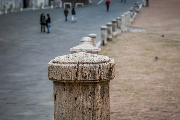 The pavement of Piazza del Campo. Close up. Selective focus. Siena, Tuscany, Italy