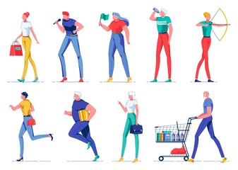 Cartoon Woman and Man Characters with Objects.