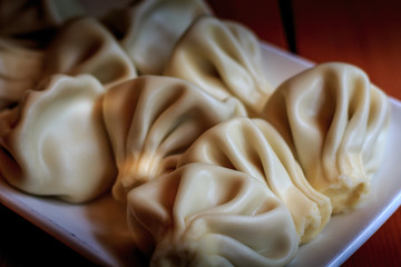 Khinkali on a plate. Georgian cuisine