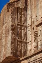 Naklejka premium Persepolis. Iran. Murals and stone carvings on the ruins of an ancient city. 