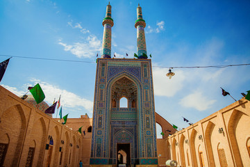 The gate and minarets of Jameh Mosque of Yazd,  Iran 